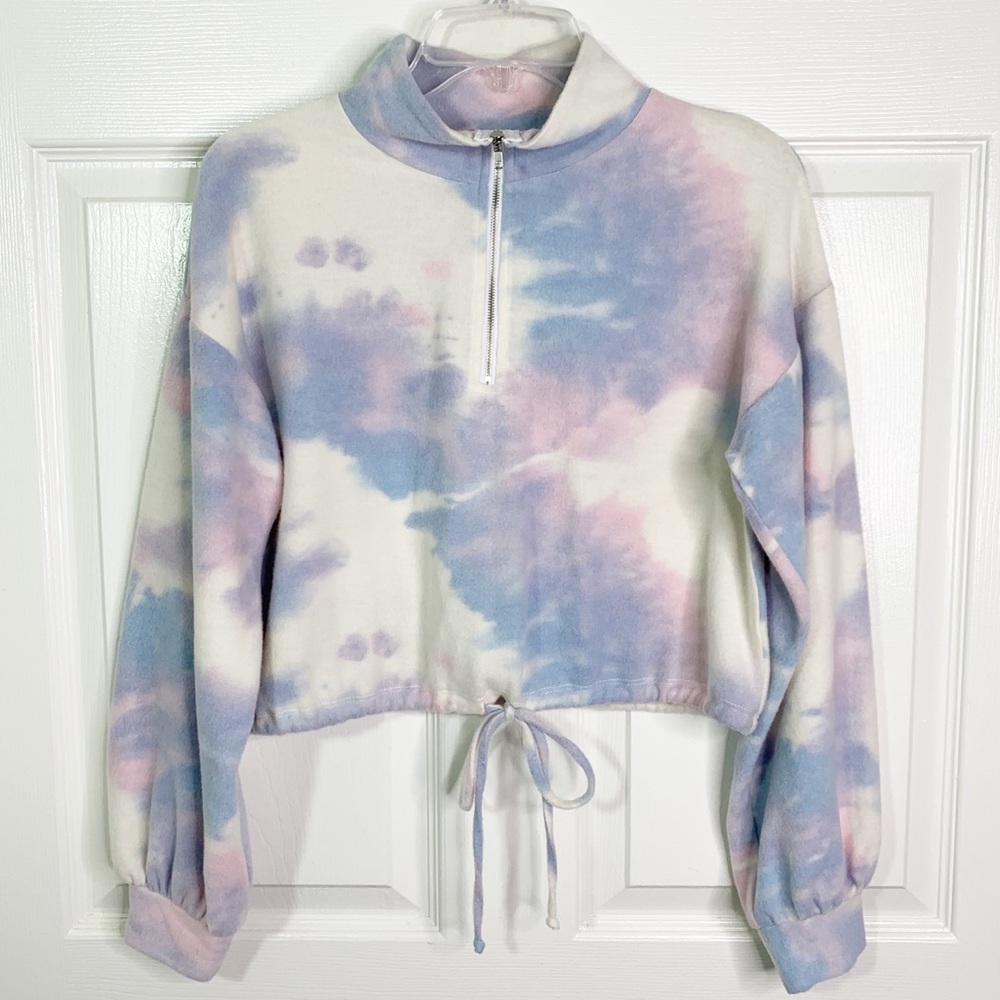 Lelis 1/2 Zip Plush Fleece Mock Neck Tie Dye Pullover Top Pink Blue Size S - Picture 1 of 8